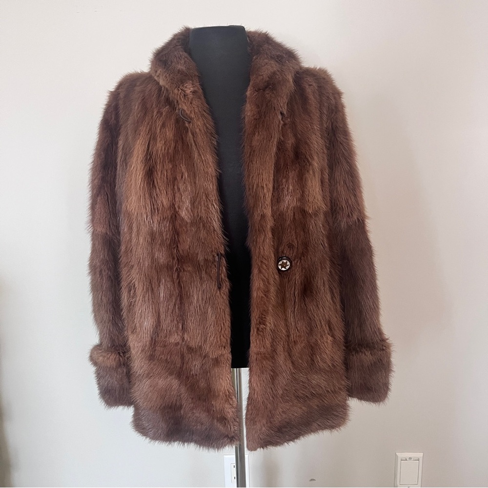 Vintage real fur jacket coat mink brown